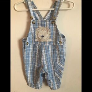 Baby Gingham Lion appliqué Cotton Overalls